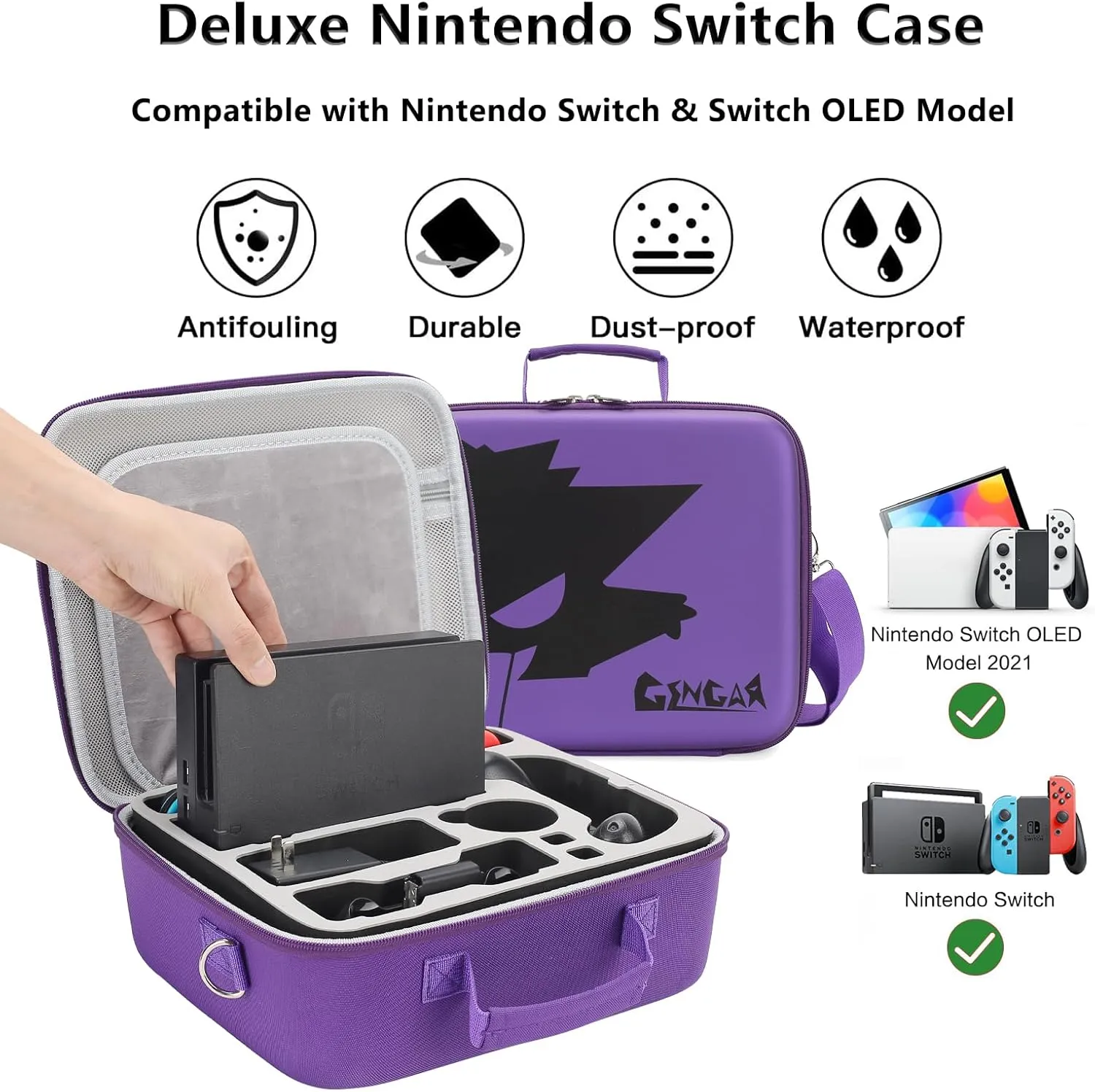 Switch Carrying Case Compatible with Nintendo Switch / Switch OLED, Professional Full Protection Travel Bag with Removable Strap for All Nintendo Switch Console Pro Controller Accessories