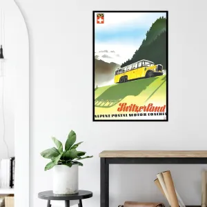 Switzerland - Alpine Postal Motor Coaches - Vintage Travel and Tour Poster (24x36Inches)