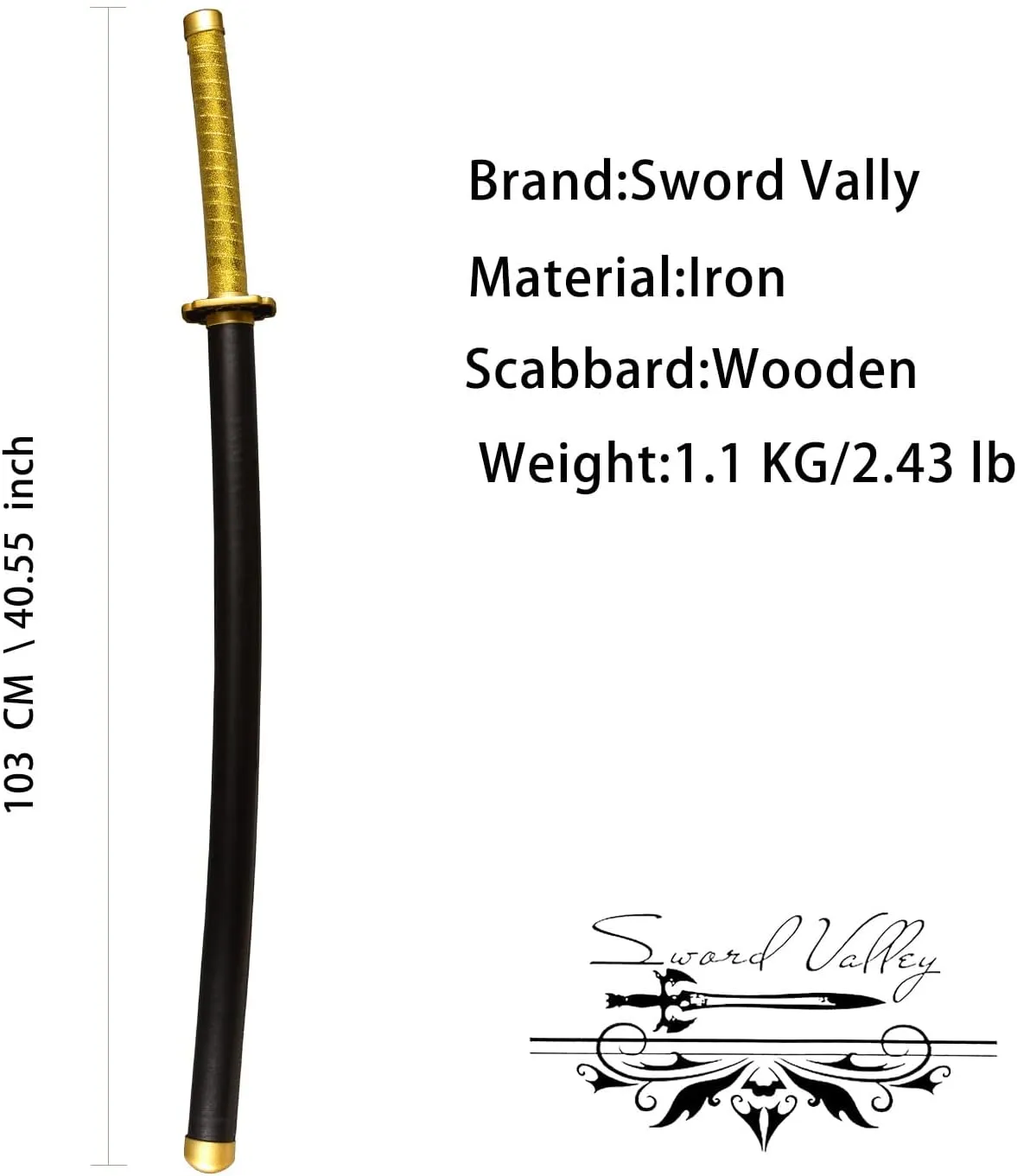 Sword Valley Demon Series Sword About 40.9″ - Cosplay Prop Anime Slayers Katana Samurai Sword - Anime Original Texture Carbon Steel Blade Carving Symbol - Handle Absorbs Sweat and Prevents Slipping