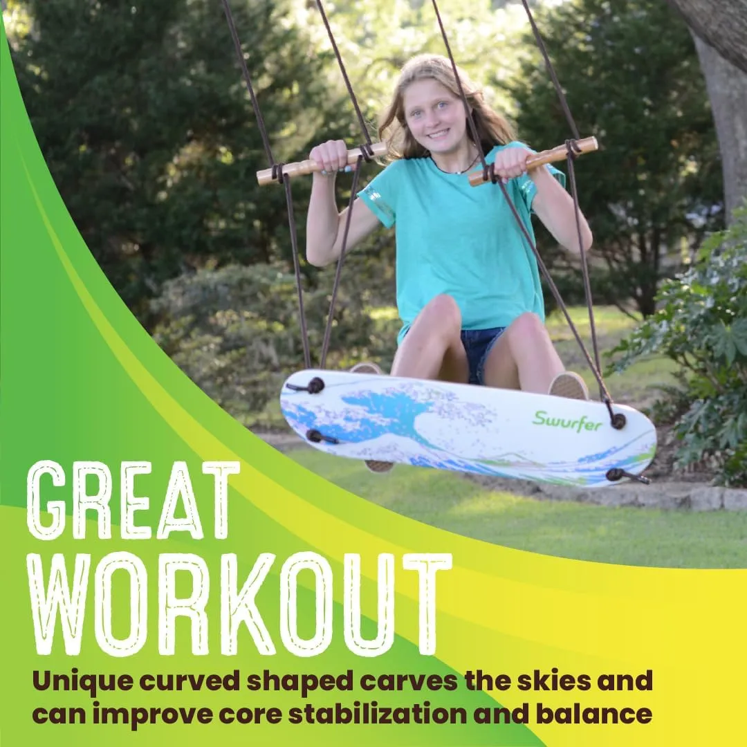 Swurfer TreeSkate Skateboard Swing, Outdoor Stand Up Surf Swing, Holds Up to 200 lbs, Ages 6 and Up, Adjustable Handles, Grip Tape, Kids Outdoor Play Equipment for Children and Adults (Waves)