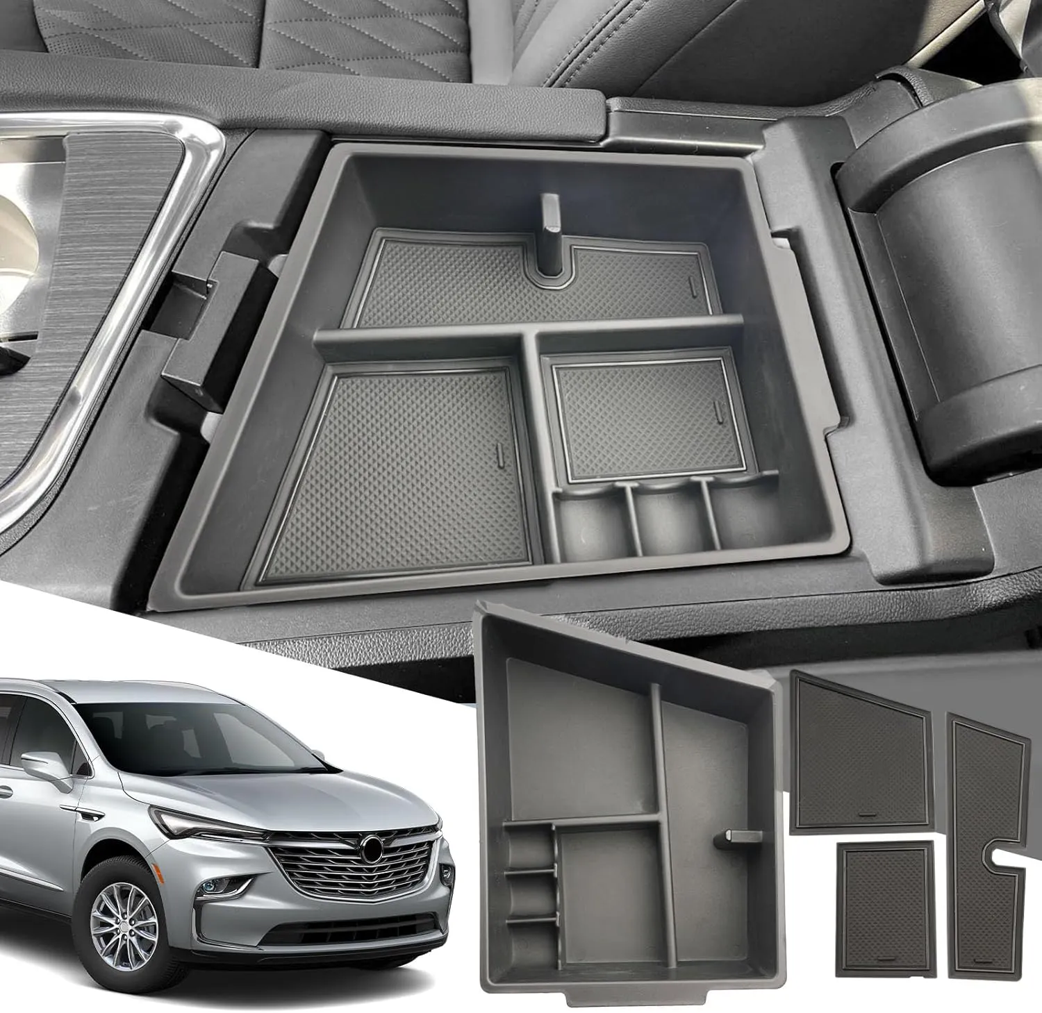 SXCY Fit for 2018-2023 2024 Buick Enclave Center Console Organizer for 2023 2024 Buick Enclave Accessories Enclave 2024 Console Organizer Tray 2018-2022 2023 2024 Enclave Armrest Organizer (Black)