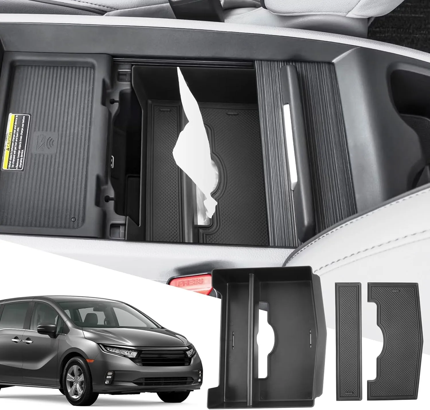 SXCY for 2018-2024 Honda Odyssey Center Console Organizer - Enhanced Tissue Storage with Armrest Paper Towel Holder