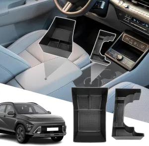 SXCY for 2024 2025 Hyundai Kona Center Console Organizer for 2025 Hyundai Kona Console Tray 2024 Kona SEL Conv./ N-line Limited Accessories 2024 Kona Gas Fueled Full-Button Console (2pcs Box Black)