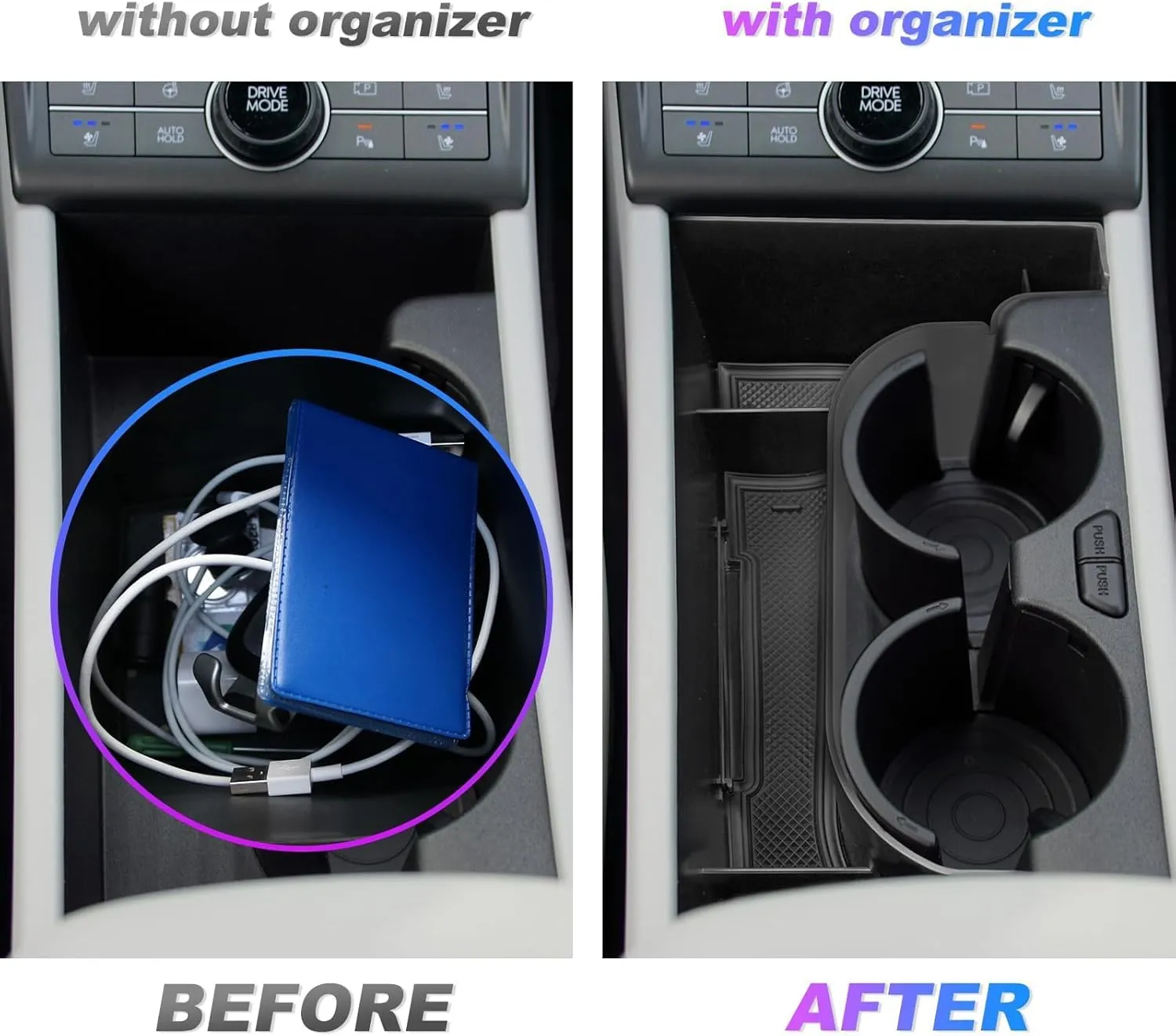 SXCY for 2024 2025 Hyundai Kona Center Console Organizer for 2025 Hyundai Kona Console Tray 2024 Kona SEL Conv./ N-line Limited Accessories 2024 Kona Gas Fueled Full-Button Console (2pcs Box Black)
