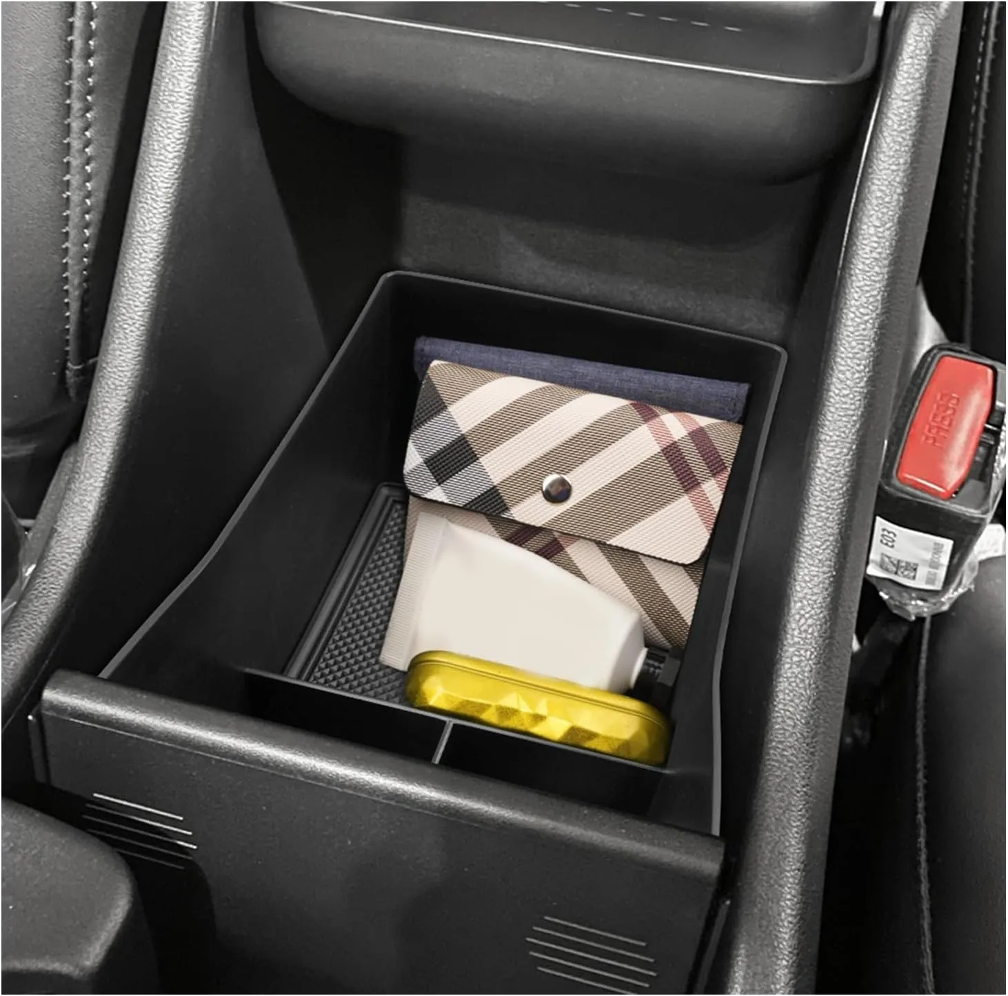 SXCY for 2024 2025 Hyundai Kona Center Console Organizer for 2025 Hyundai Kona Console Tray 2024 Kona SEL Conv./ N-line Limited Accessories 2024 Kona Gas Fueled Full-Button Console (2pcs Box Black)