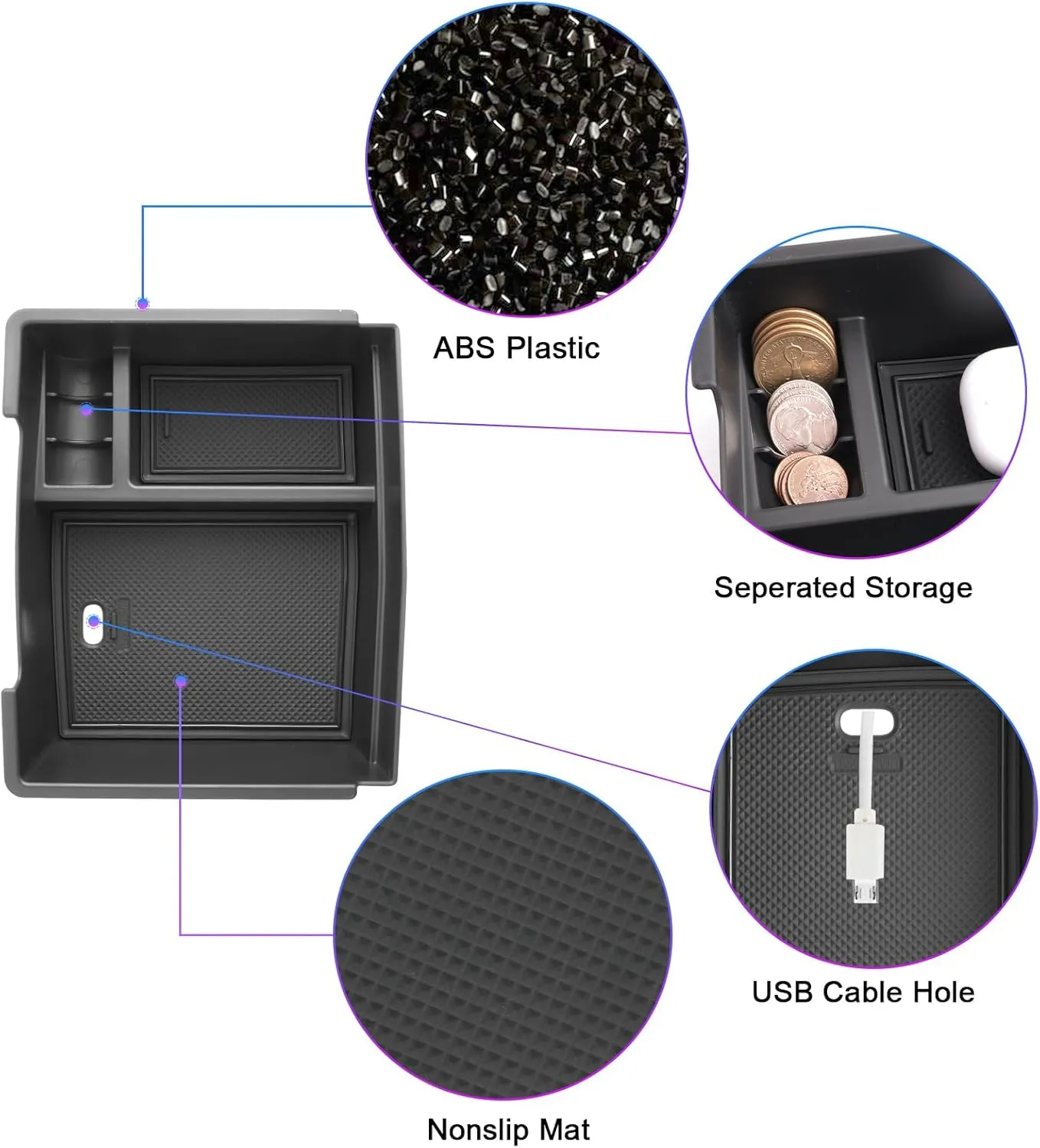 SXCY for 2024 2025 Toyota Tacoma Center Console Organizer for 2024 2025 Tacoma Accessories Console Tray for 2024 2025 Toyota Tacoma Console Organizer 2024 2025 Tacoma Limited Accessories (w/USB Hole)