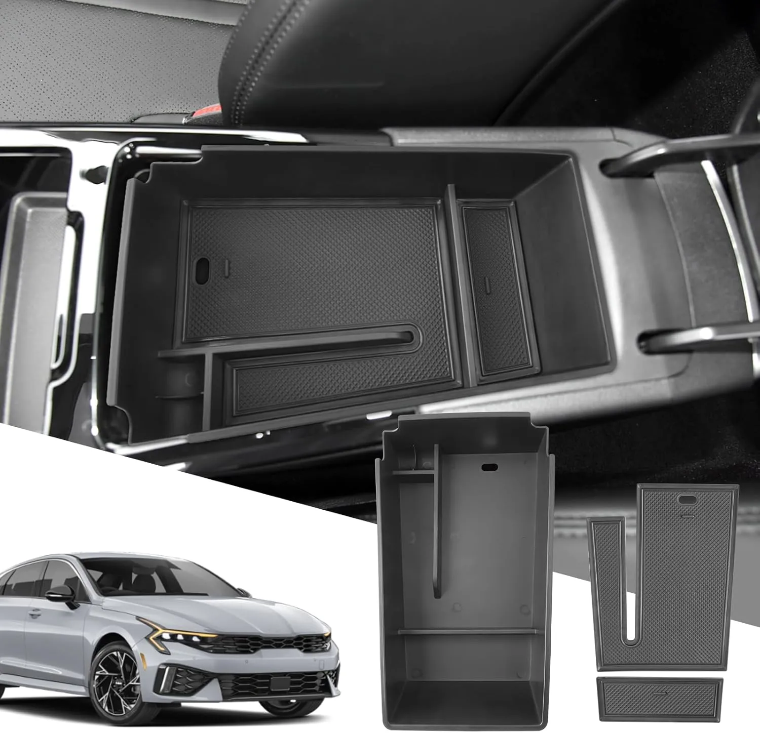 SXCY for 2025 Kia K5 Center Console Organizer for 2021-2024 2025 Kia K5 Accessories (LXS/GT-Line) for 2024 2025 Kia K5 Armrest Console Organizer(Black Mats)