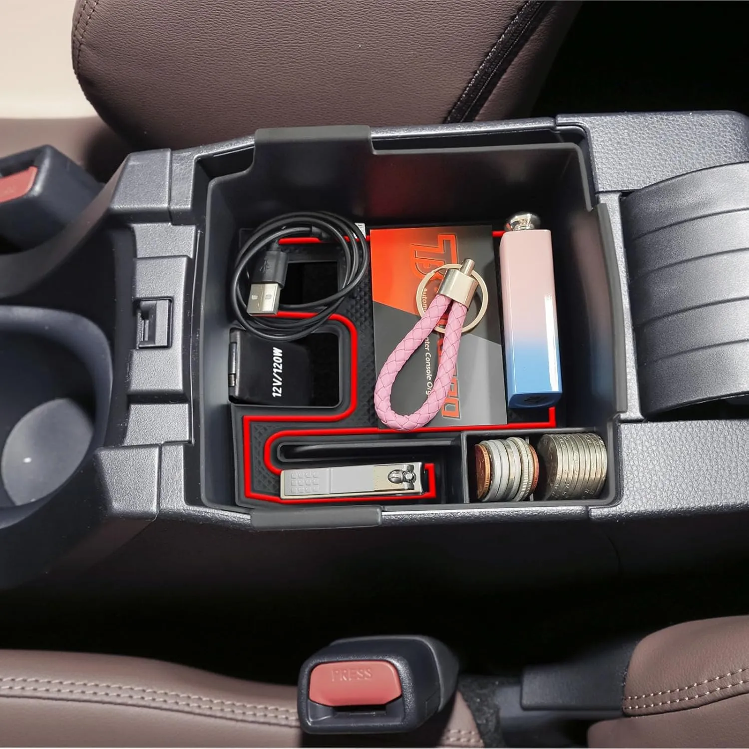 TACOBRO Center Console Organizer Compatible with Toyota Corolla Cross (XG10) 2022 2023 2024 2025 and Corolla 2019-2024 2025 E210, Maximize Space with Tray, Charging Port Coin Holder for Armrest, Red