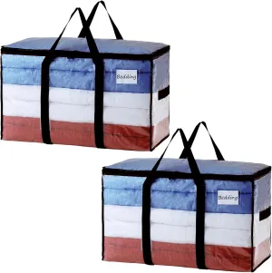 TAILI Extra Large Moving Bags, 2 Pack Clear Heavy Duty Totes For Storage with Visible Window, Wrap Around Handles, Storage Bags for Space Saving, Alternative to Moving Boxes