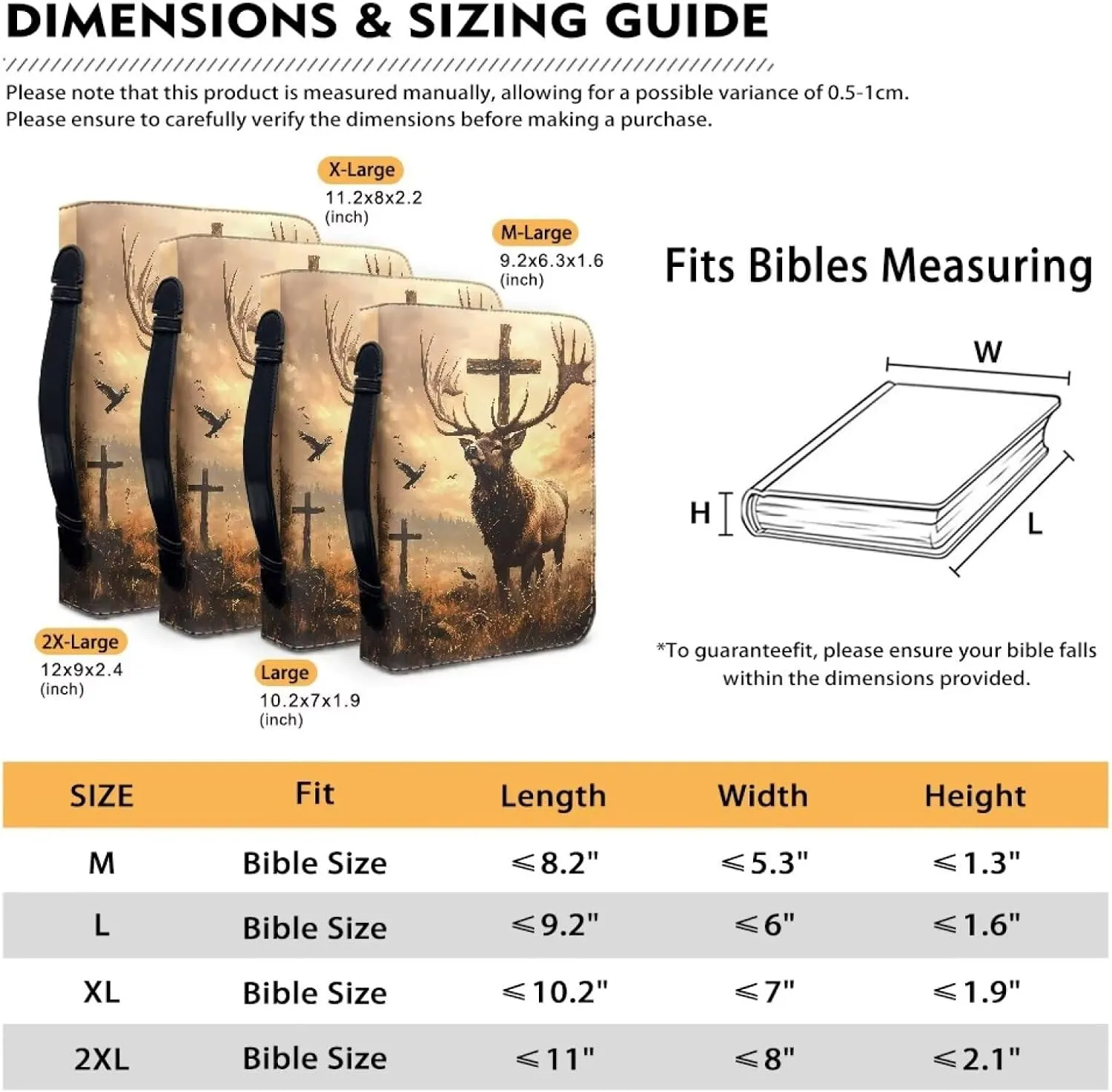 Talayituse Deer Cross Forest Print Faux Leather Bible Cover for Men Women - Lightweight Christian Case With Handle - Waterproof Book Carrying Protector Tote Bag Handbag, M