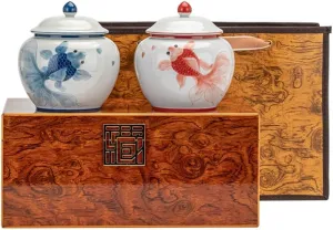 Tea Bag Organizer Tea Storage Container Creative Hand-painted Goldfish Tea Storage Container Jar Ceramic Sealed Storage Jar Tea Set Double Jar Gift Box Set Tea Organizer