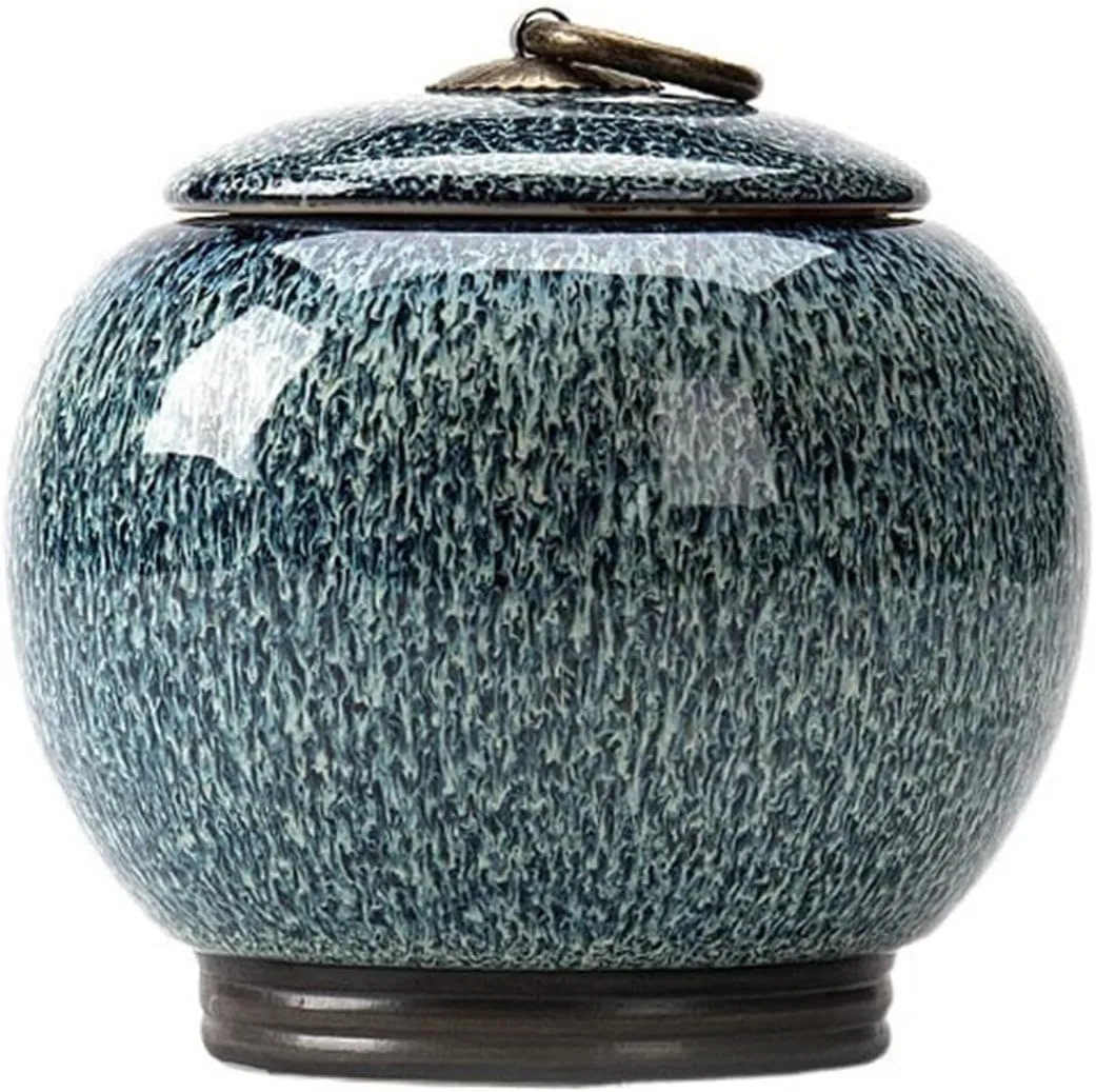 Tea Tins Canister Kiln Change Tea Canister Ceramic Medium Storage Sealed Green Black Tea Loose Leaf Tea Canister Fresh Tea Set Tea Storage Containers(Blue)