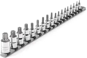 TEKTON 1/4, 3/8, 1/2 Inch Drive Torx Bit Socket Set with Rail, 18-Piece (T6-T80) | SHB99103