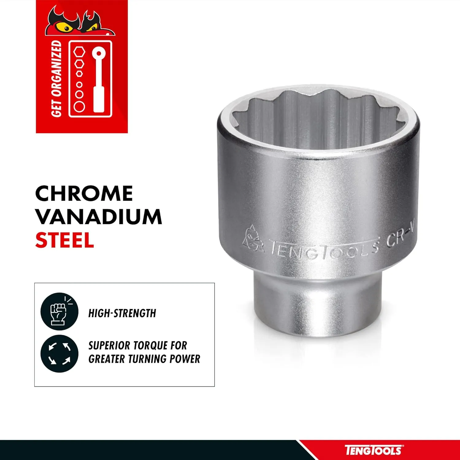 Teng Tools 1-3/4 Inch 12 Point SAE Shallow 3/4 Inch Drive Chrome Vanadium Socket | Mechanic Tool | Hand Tool - M340156-C