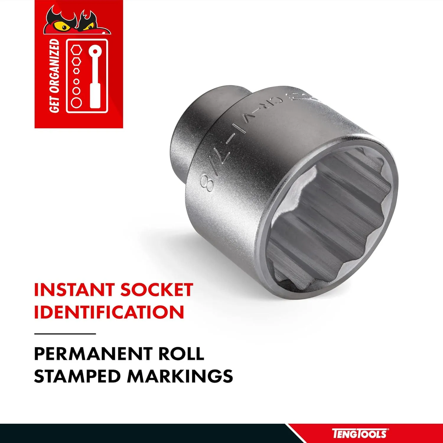 Teng Tools 1-3/4 Inch 12 Point SAE Shallow 3/4 Inch Drive Chrome Vanadium Socket | Mechanic Tool | Hand Tool - M340156-C