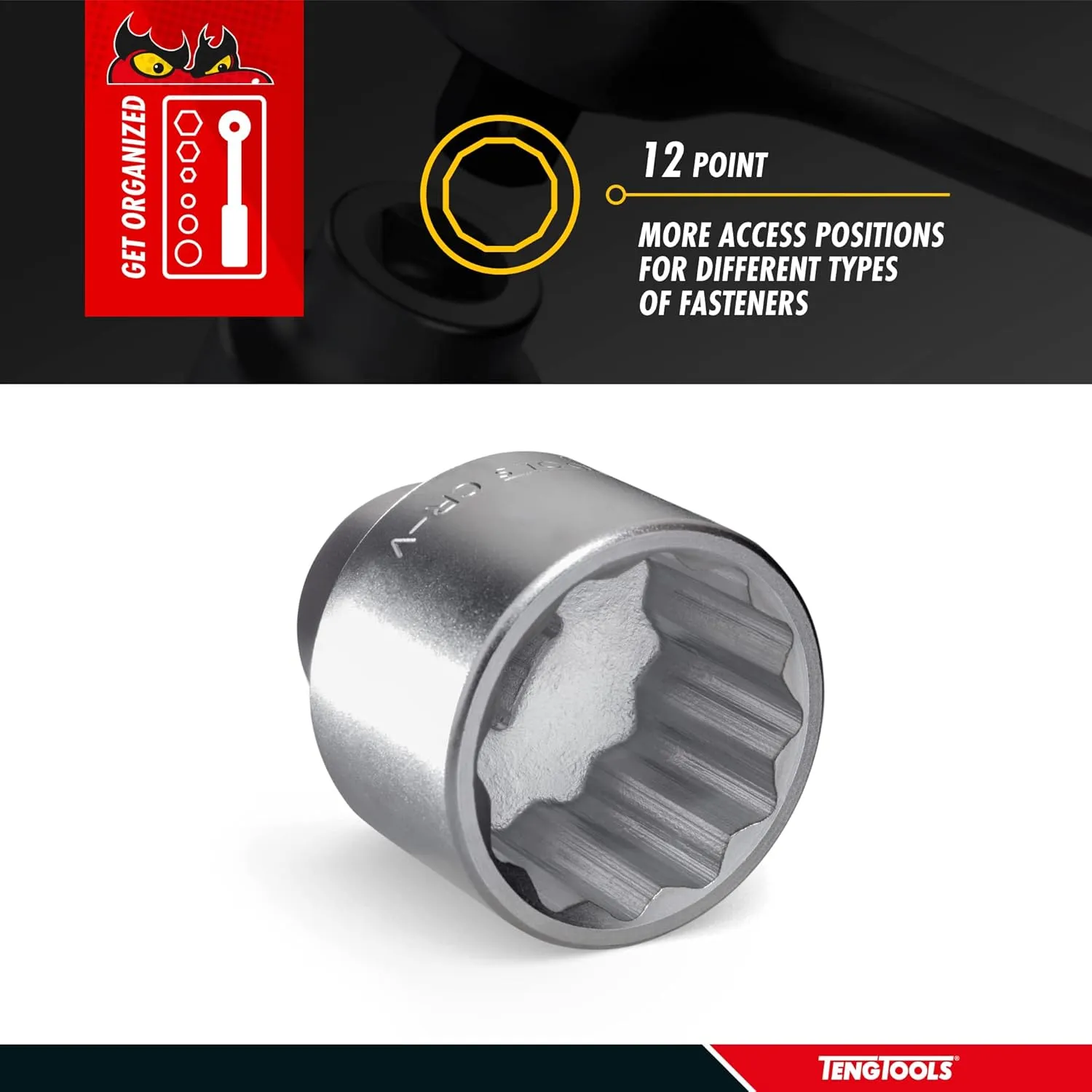Teng Tools 1-3/4 Inch 12 Point SAE Shallow 3/4 Inch Drive Chrome Vanadium Socket | Mechanic Tool | Hand Tool - M340156-C