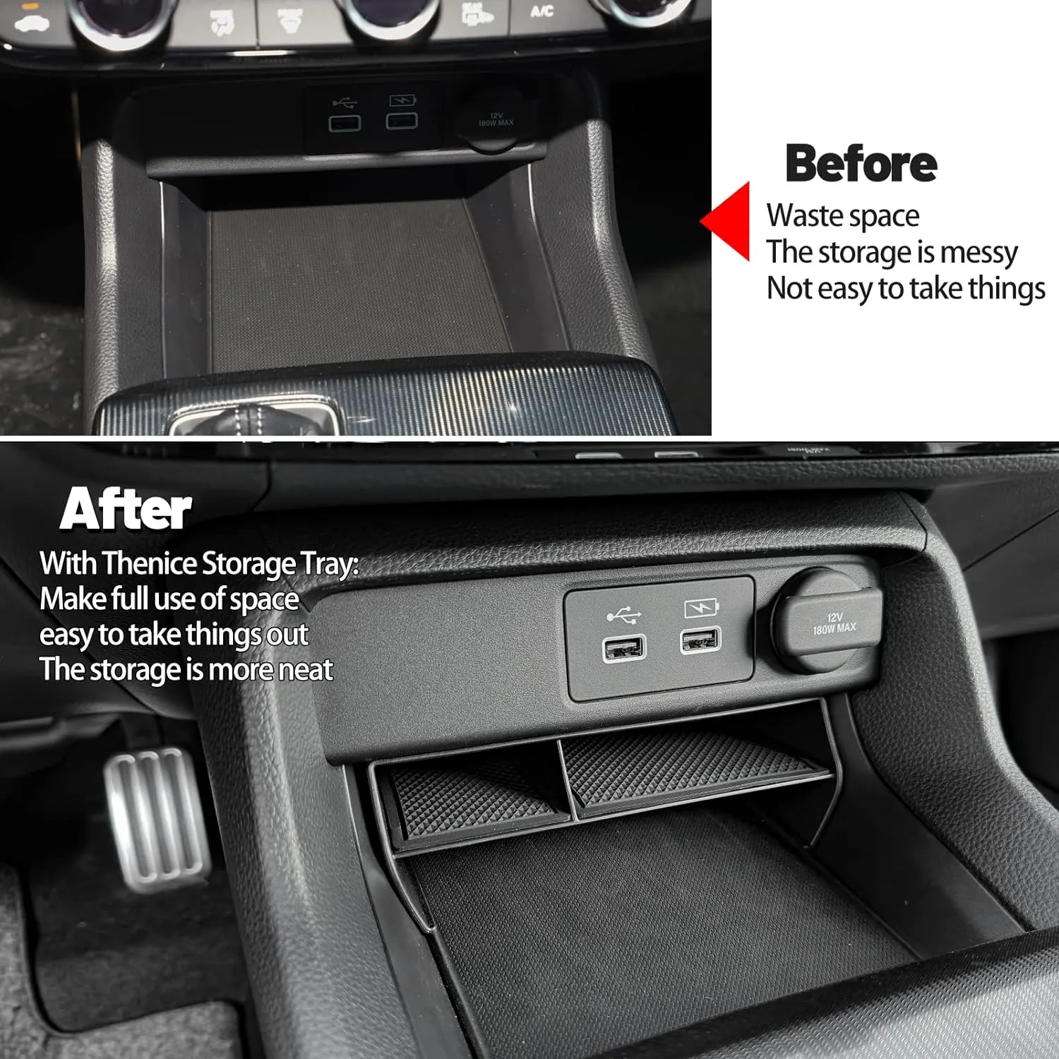 Thenice for 11th Gen Civic Center Console Organizer Caddy Glove Storage Box Compatible with Honda Civic 2022 2023 2024 2025