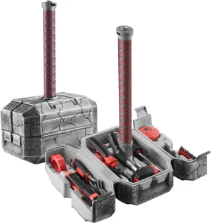 Thor Hammer Tool Box, 28pcs Multifunctional Home Repair Tool Set Excellent Hand Tool Novelty Gift for Men as Father's Day Prop Hammer (Crack Design)