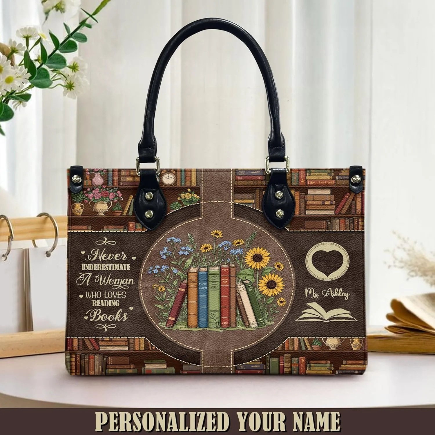 THUYPT Personalized Book Lover Leather Bag, Leather Handbags For Bookworms, Gift for Reading Lover, Handbags with Ziplock, Bags For Women Book Lover Gifts (03)