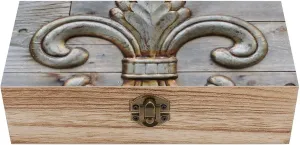 Tin Fleur-de-lis Detail Extra Large Rectangle Wood Box Craft Stash Boxes Treasure Chest Boxes Wooden Storage Box