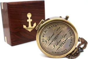 to My Husband Brass Compass Engraved – Son Birthday Gifts, Graduation, Confirmation, Baptism Gifts, Stocking Stuffer, Valentine's Day Gift for Husband