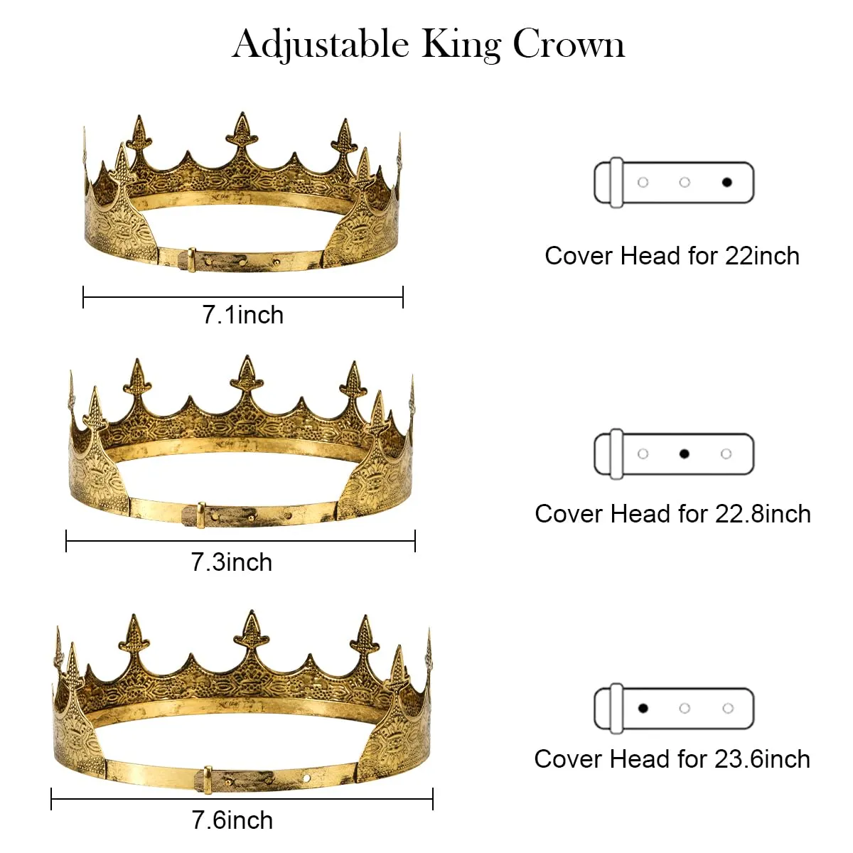 TOBATOBA Gold King Crown for Men - Medieval Renaissance Costume Accessory for Prince Crown Birthday, Prom, Halloween, Cosplay