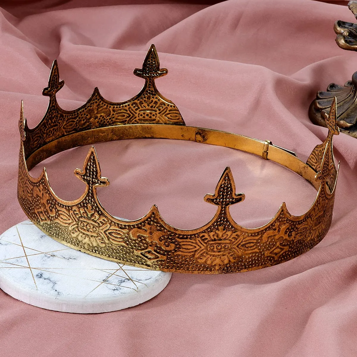 TOBATOBA Gold King Crown for Men - Medieval Renaissance Costume Accessory for Prince Crown Birthday, Prom, Halloween, Cosplay