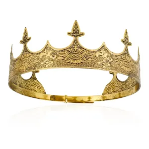 TOBATOBA Gold King Crown for Men - Medieval Renaissance Costume Accessory for Prince Crown Birthday, Prom, Halloween, Cosplay