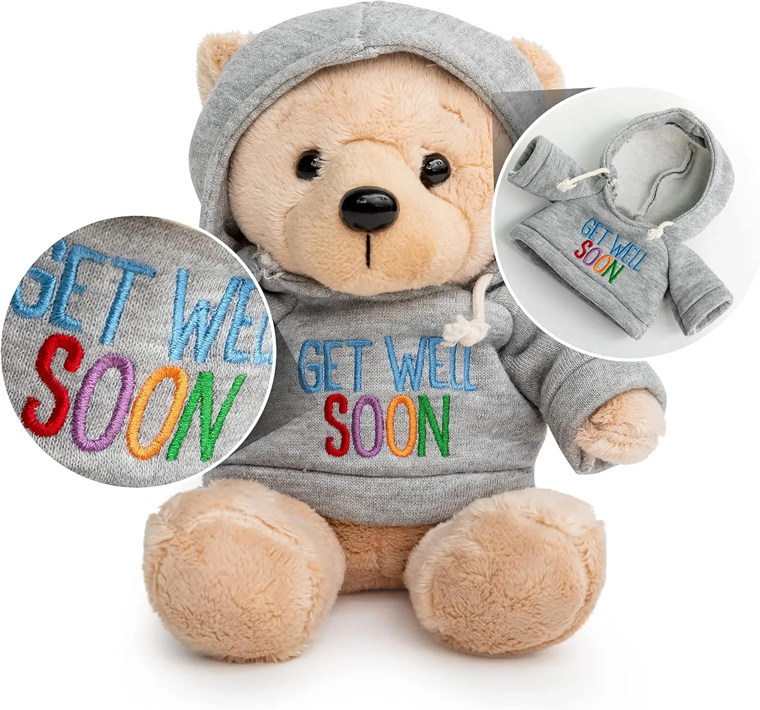Tonsillectomy Gift Get Well Soon Teddy Bear with Goodbye Tonsils Children's Book Gift Set, Kids Tonsillectomy Recovery - Blue Gray Hoodie