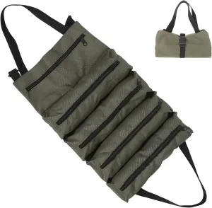 Tool Bag Roll Up Wrench Roll Organizer Tool Roll Pouch Metal Pry Bar Plier Spanner Wrench Pouch for Electrician Carpenter Plumber Mechanic Hobbyist Green