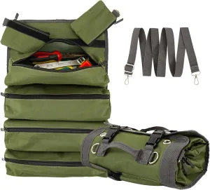 Tool Bag,Portable Toll Roll Bag,Large Roll Up Tool Bag Organizer,Heavy Duty Tool Organizer with 2 Detachable Zipper Pouch,Portable Tool Storage Box,Tool Roll Storage Pouch, Father Day Dad Gifts