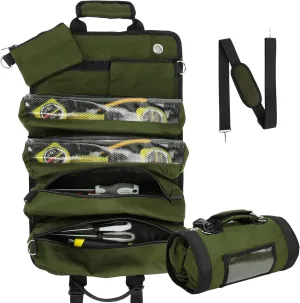 Tool Bag,Tool Roll Up Bag Portable Tool Roll Bag.Detachable Pockets Visible Pocket Compact Heavy Duty Carrier Bag for Electrician Mechanic, Gifts for Dad Men,Green