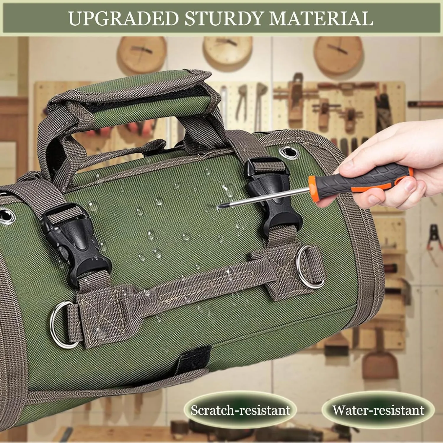 Tool Organizer Bag, Foldable Roll Up Bag Organizer w/ 2 Detachable Pouches, Heavy Duty Tool Storage Organization for Mechanic Carrying Toolbag, Dad Men Birthday Father Day, Gifts for Him (Green)