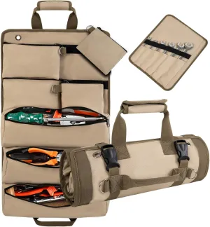 Tool Organizers, Small Tool Bag Detachable Pouches, Heavy Duty Roll Up, Tool Roll Organizer For Mechanic, Electrician, Hobbyist (khaki)