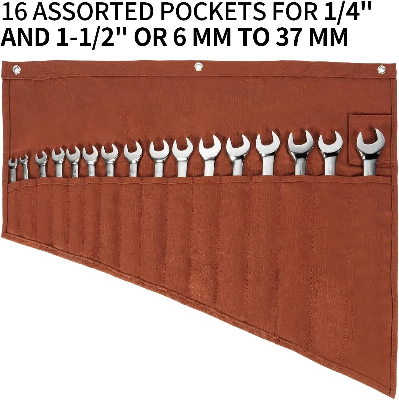 Tool Organizers,16 Pocket Wrench Pouch,Metric or SAE,Wrench Bag and Wrench Roll Up Pouch,Used for Wrench Organization and Tool Storage