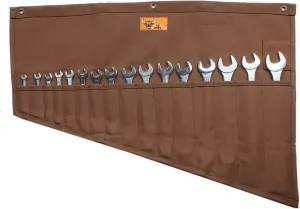 Tool Pouch Roll Up Organizer, 16 Pockets for SAE & Metric Wrenches, Handcrafted Heavyweight Cotton Canvas, Durable & Portable Tool Bag - Cinnamon Brown (Tools Not Included)