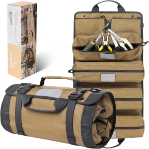 Tool Roll Bag Organizers- Heavy Duty Roll Up Tool Bag Organizer 6 Tool Pouches with Labeled, Small Tool Bag Removable Pouches, Gifts for Electrician,Carpenter, Plumber, Mechanic, Hobbyist