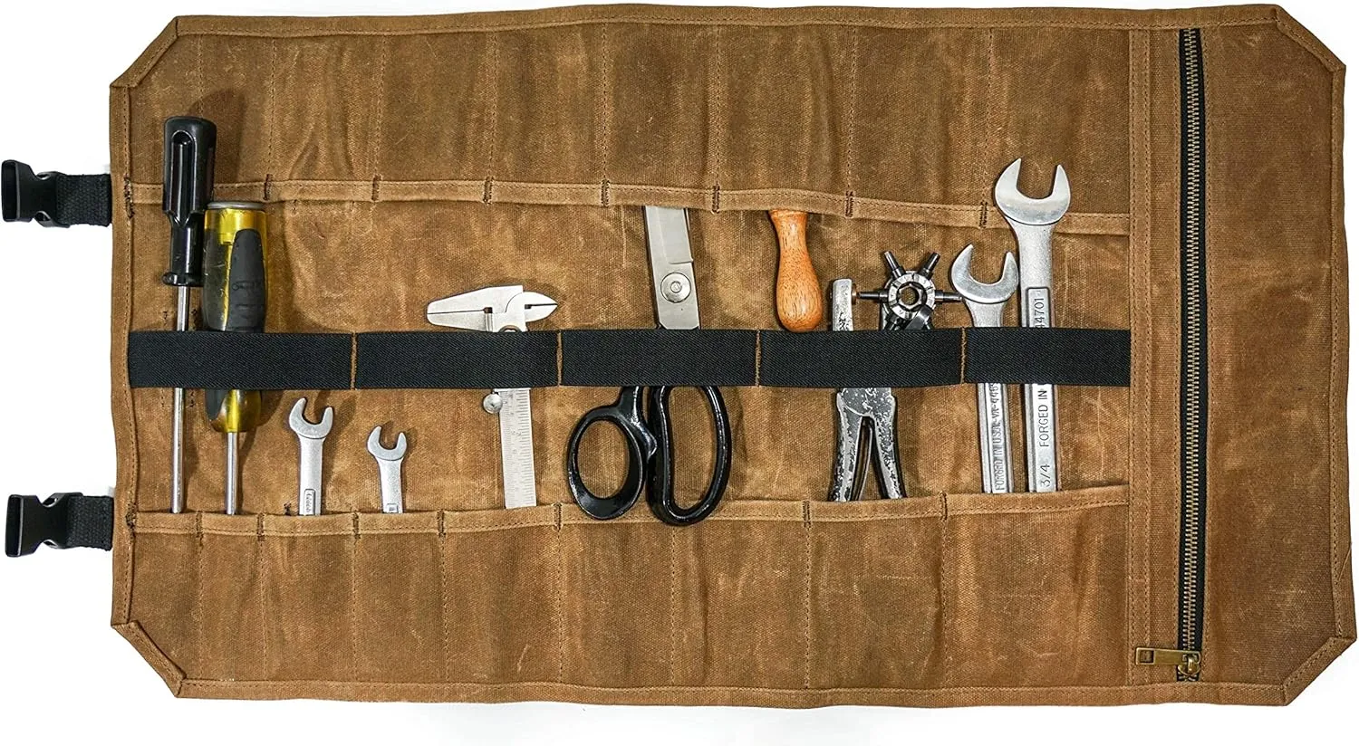 Tool Roll Bag With 18 Pockets and Pouch with Heavy Duty YKK Zipper