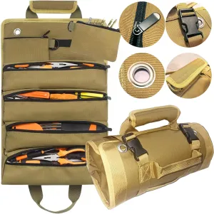Tool roll-Tool Organizer - 6 Tool Bag -Tool roll bag,Tool roll organize-rwith Heavy Duty Roll Up Tool Bag Organizer - Electricians and Hobbyists - Tool Roll Organizer for M (khaki)