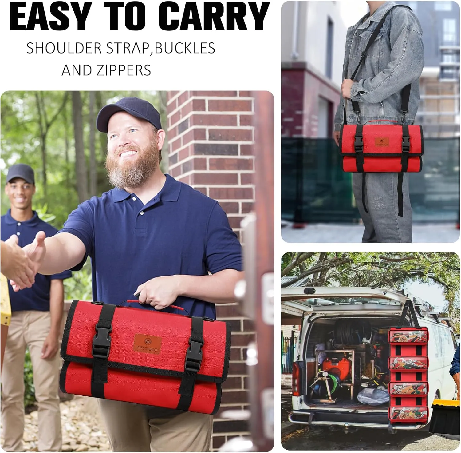 Tool Roll, Wrench Roll Up Pouch Canvas Tool Roll up Bag, Multi-Purpose Wrench Tool Organize Storage,Hvac Tool Roll Bag with 4 Pockets(Red)