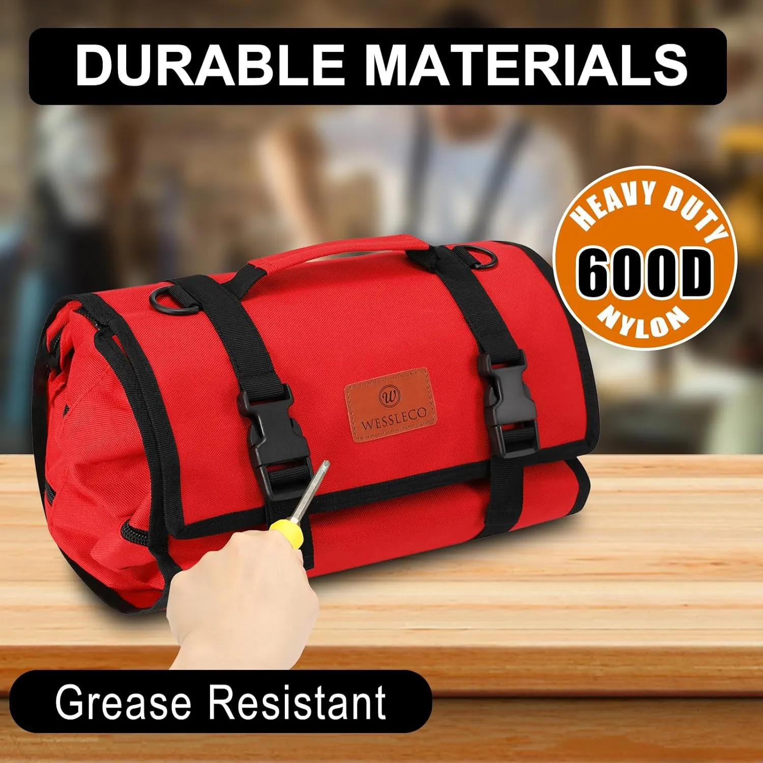 Tool Roll, Wrench Roll Up Pouch Canvas Tool Roll up Bag, Multi-Purpose Wrench Tool Organize Storage,Hvac Tool Roll Bag with 4 Pockets(Red)
