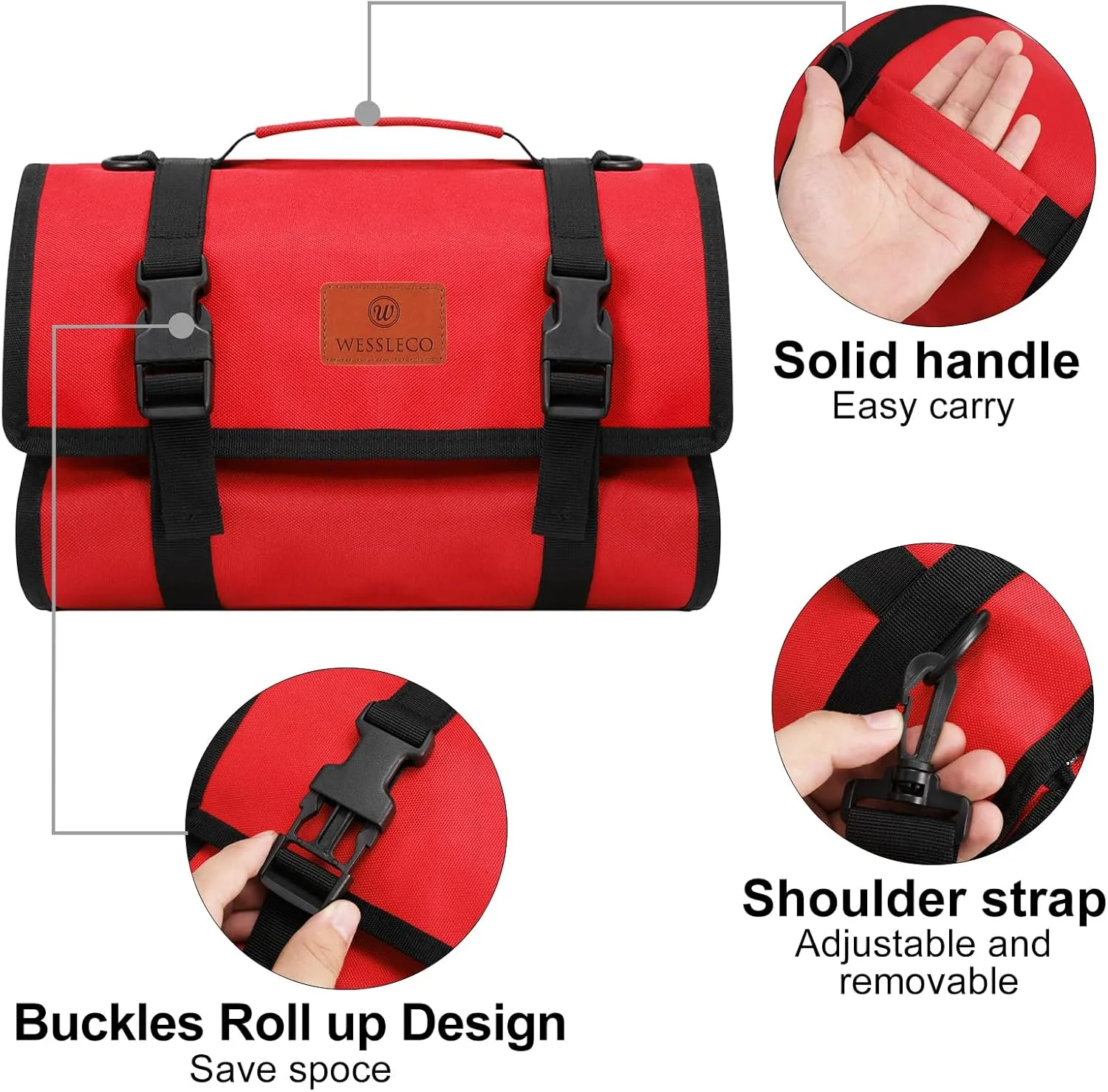 Tool Roll, Wrench Roll Up Pouch Canvas Tool Roll up Bag, Multi-Purpose Wrench Tool Organize Storage,Hvac Tool Roll Bag with 4 Pockets(Red)