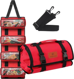 Tool Roll, Wrench Roll Up Pouch Canvas Tool Roll up Bag, Multi-Purpose Wrench Tool Organize Storage,Hvac Tool Roll Bag with 4 Pockets(Red)