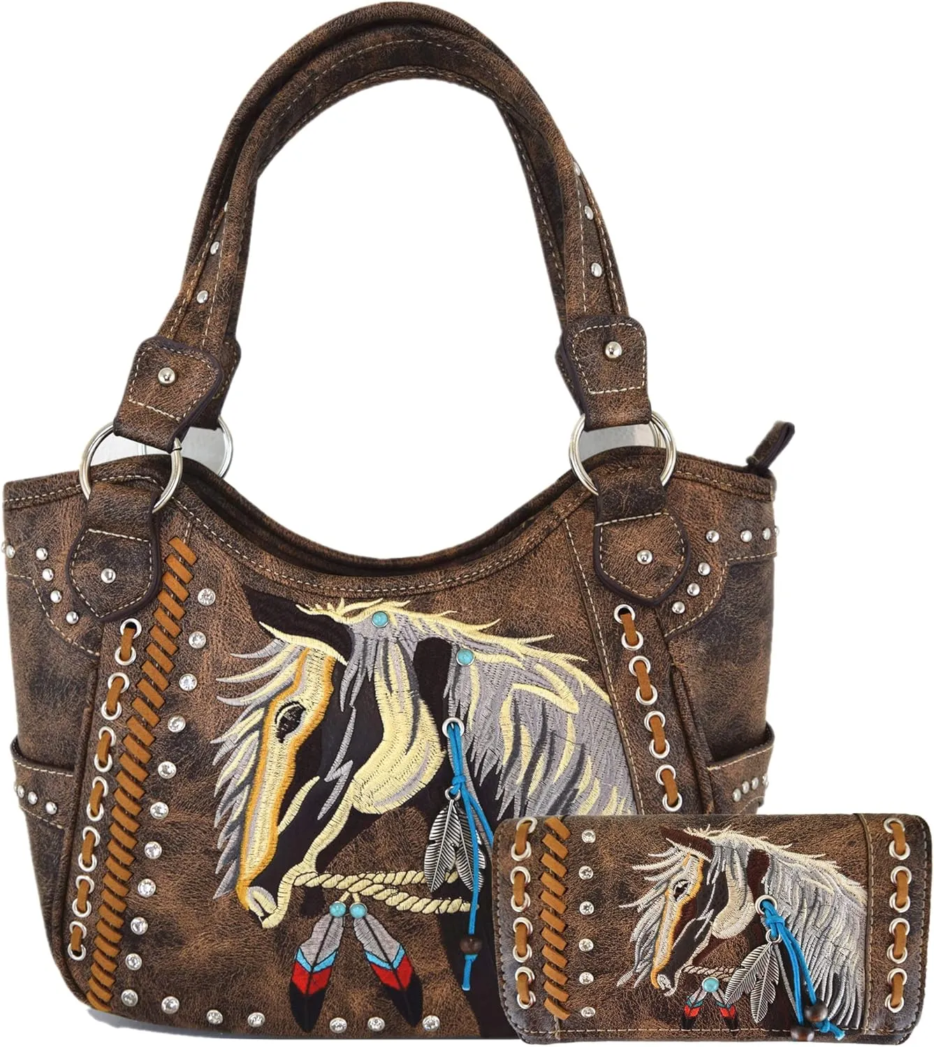 Tooled Leather Laser Cut Western Style Horse Cowgirl Purse Country Totes Women Handbag Everyday Shoulder Bags Wallet Set