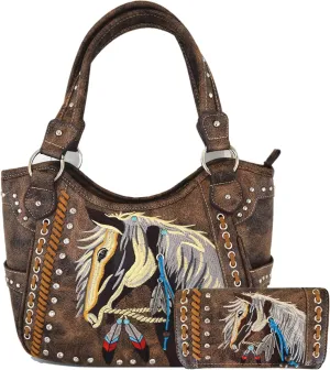 Tooled Leather Laser Cut Western Style Horse Cowgirl Purse Country Totes Women Handbag Everyday Shoulder Bags Wallet Set