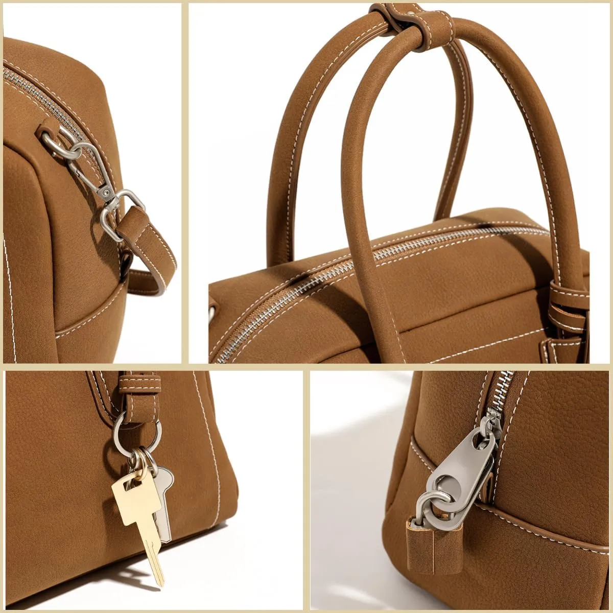 Top Handle Barrel Purse for Women Medium Suede Leather Crossbody Bags Vintage Work Totes Satchel Shoulder Handbag