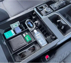 TOPINSTALL 2025 Full Size Console Organizer Compatible with 2022-2025 Toyota Tundra/Sequoia 2023-2025, Plastic Armrest Storage Box Tray with Non-Slip Inserts (Not for The Console with Safe)
