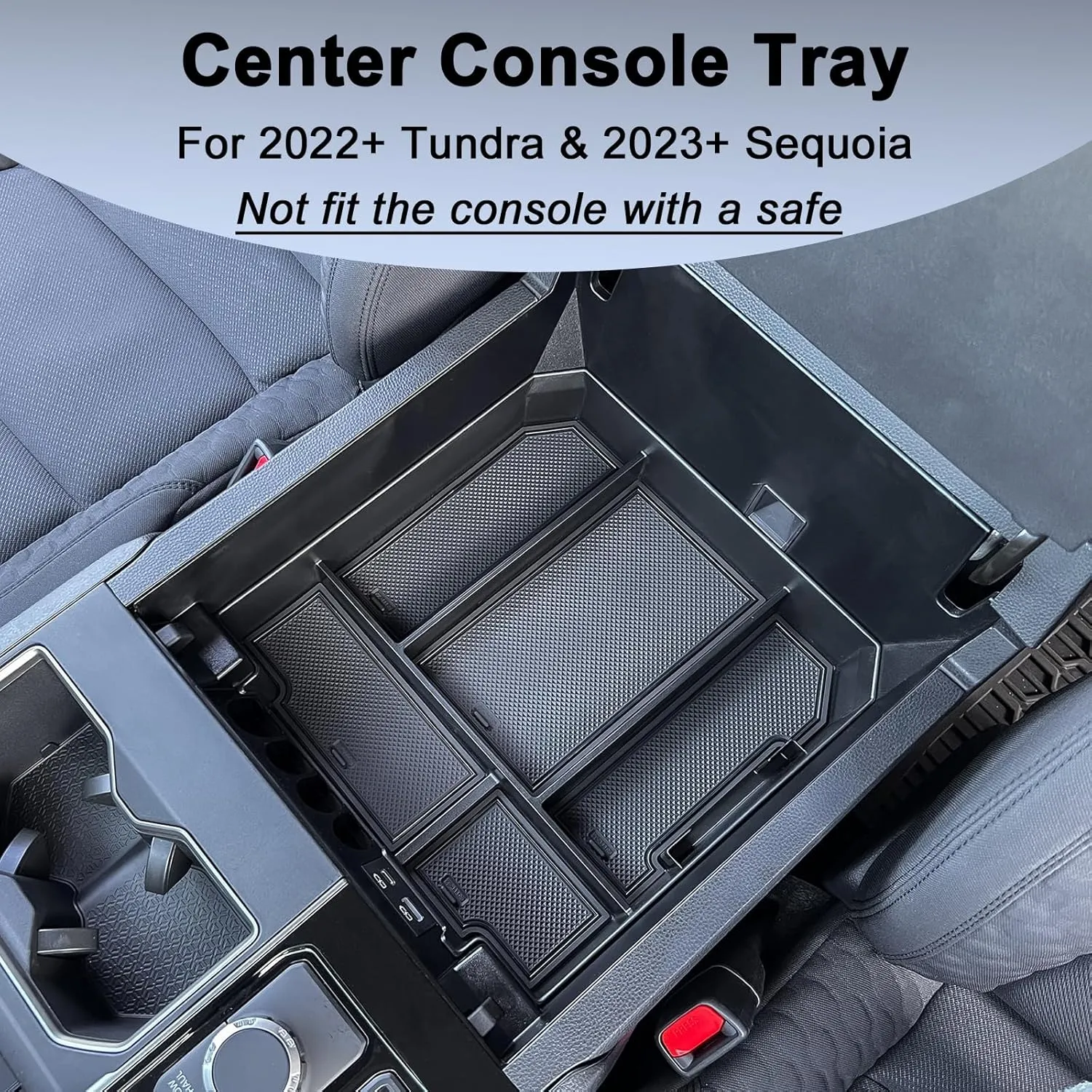 TOPINSTALL 2025 Full Size Console Organizer Compatible with 2022-2025 Toyota Tundra/Sequoia 2023-2025, Plastic Armrest Storage Box Tray with Non-Slip Inserts (Not for The Console with Safe)