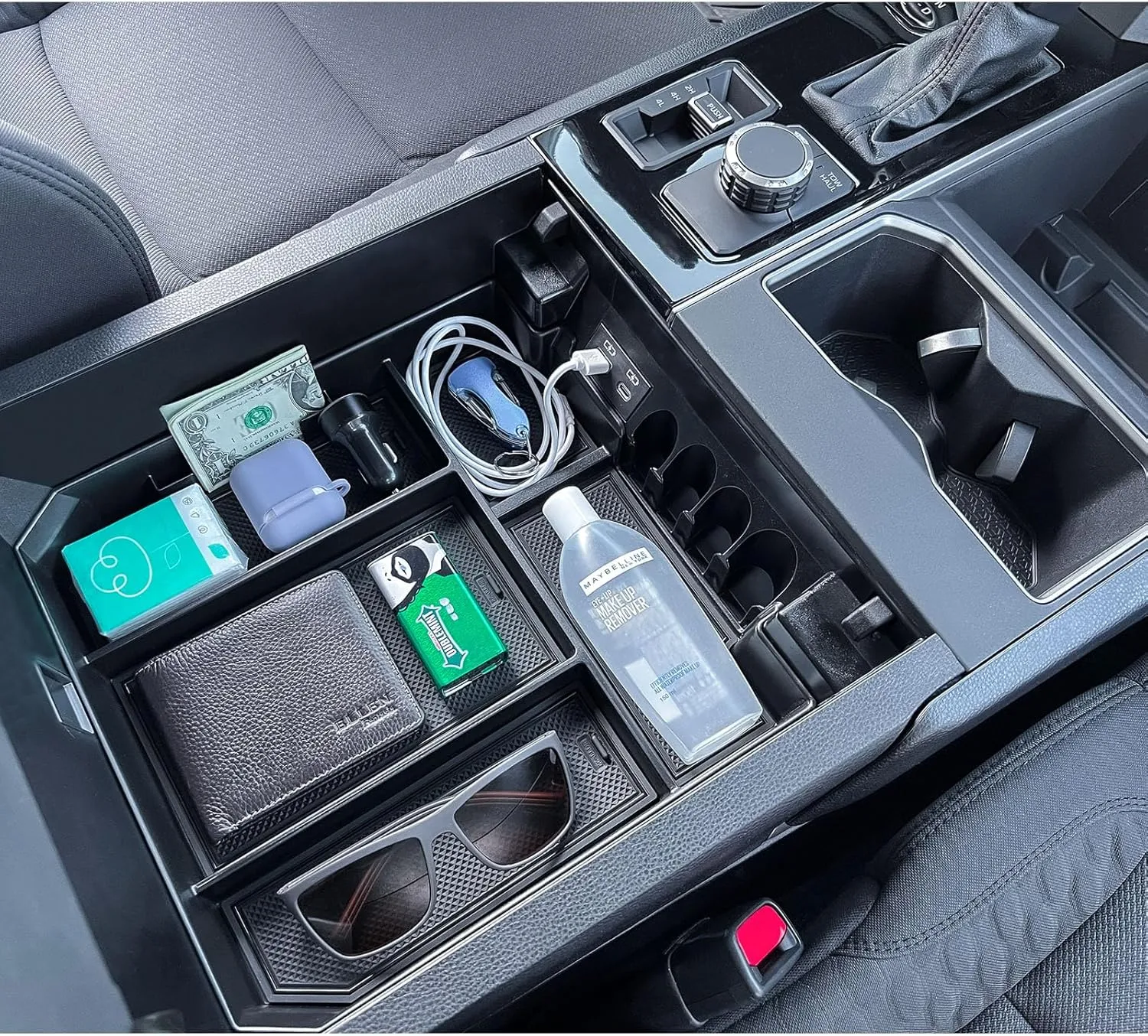 TOPINSTALL 2025 Full Size Console Organizer Compatible with 2022-2025 Toyota Tundra/Sequoia 2023-2025, Plastic Armrest Storage Box Tray with Non-Slip Inserts (Not for The Console with Safe)