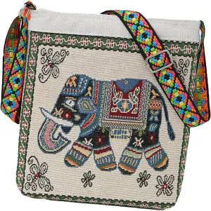 Topyond Elephant Boho Shoulder Bag Handmade Thai Embroidered Messenger with Adjustable Straps, Large Capacity Boho Bag, Stylish and Functional for Women